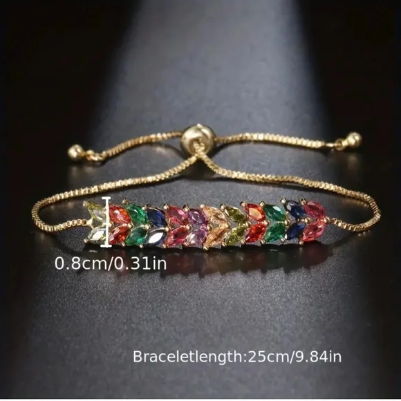 Golden Zirconium Leaves 🍃 Shape Adjustable Elegance Vintage Bracelet 💕 - Picture 3 of 6